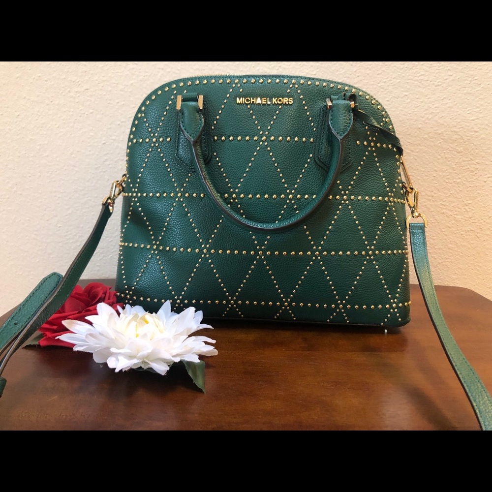 Michael Kors Adele Dome Studded Satchel Green